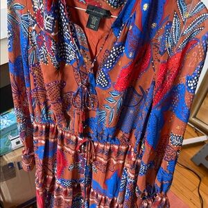 House of Harlow 1960 Red and Blue Patterned Long Sleeve Dress